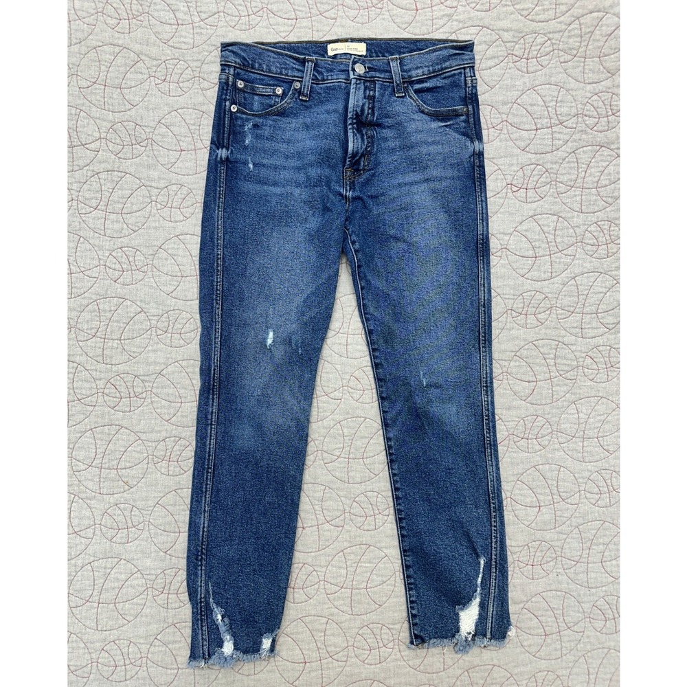 Gap Jeans Blue High Rise Slim Straight Distressed Raw Hem / Women's 30 Regular